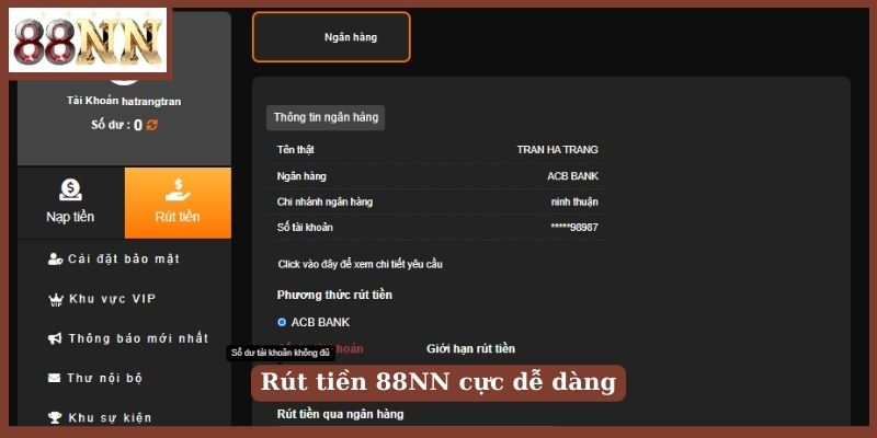 Rút tiền 88NN cực dễ dàng